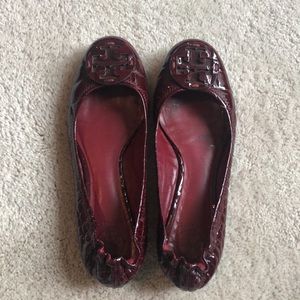 Tory Burch Red Crocodile Reva Flats